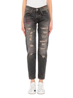NWT Pinko Black Distressed Boyfriend Jeans Plaid Patch Y2K Streetwear Sz 26